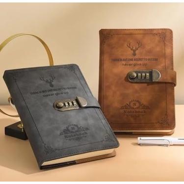 Imagem de Diário Secreto com Senha e Cadeado capa de couro - Genérico, Tamanho Médio A5-1 Unidade - Marrom