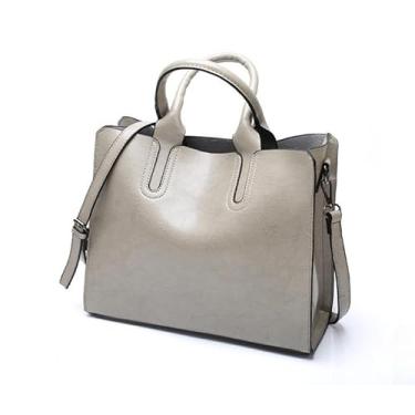 Imagem de Bolsa Tote Feminina de Couro Genuíno Grande Capacidade Ombro Crossbody Elegante(Cinza)