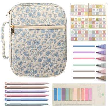 Imagem de Capa bíblica para mulheres, bolsa bíblica acolchoada grande com alça e bolso com zíper, bolsa cristã para estudo da Bíblia e igreja, Rosa azul marinho, Large