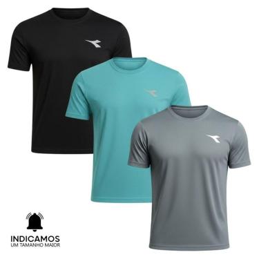 Imagem de Kit 3 Camisetas Diadora Small Logo Masculina - Azul Turquesa e Grafite GG-Masculino