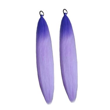 Imagem de Kokiya 2 peças de extensão de cabelo rabo de cavalo com cordão elástico, fibra sintética a altas temperaturas, para cosplay, Gradiente Roxo