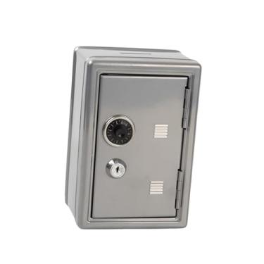 Imagem de Dynwave Cofrinho de mesa pequeno, fofo e, com fechadura e chave, em formato de porquinho, ideal para guardar artigos de papelaria, cosméticos, Cinza