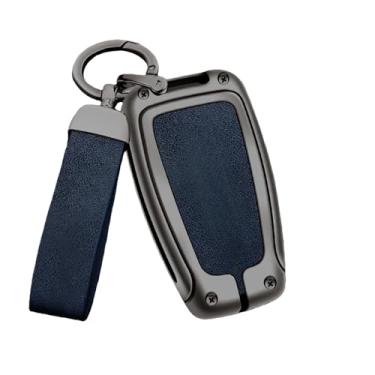 Imagem de Capa de couro para chave de carro de liga de zinco, suporte de concha, acessórios de estilo automático, chaveiro compatível com Toyota Prado 120 Fj150 Land Cruiser(E-gun blue)
