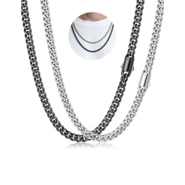 Imagem de MUSECLOUD 2 peças, corrente de elos cubanos para homens, prata, preto, aço inoxidável, Miami, corte, diamante, conjunto de joias que não mancham 5 mm 45 a 66 cm, 2pcs 18in Chain - Average Length for