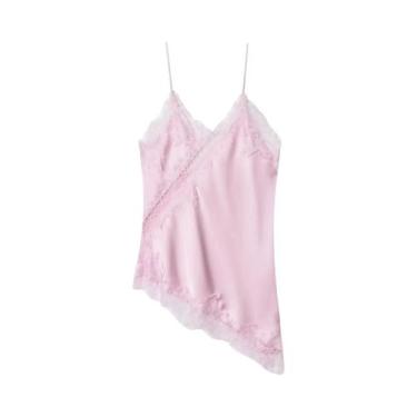 Imagem de Camisola Feminina Sexy Assimétrica De Renda Sem Mangas Com Ombros Desc