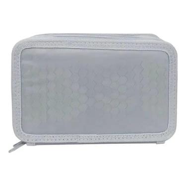 Imagem de Estojo Escolar Triplo com 3 Compartimentos, Zíper Reforçado, Alça de Mão e Alta Capacidade – Porta Lápis Preto (cinza)