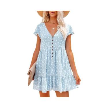 Imagem de Vestido De Verão Floral Com Decote Em V E Botões, Estilo Europeu - NON