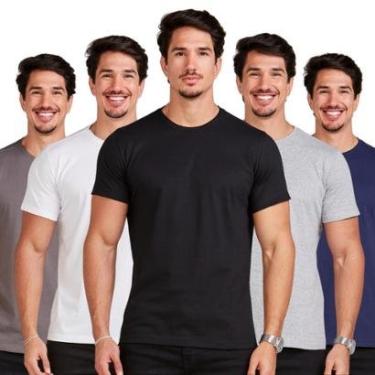 Imagem de Kit 5 Camiseta Básica Masculina Camisa Lisa Algodão-Masculino