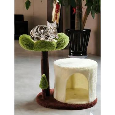 Imagem de Arranhador para Gatos com Cama, Pequena árvore para Gatos com Flores Rosa, Camas Removíveis e Mola (Verde-2)