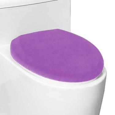 Imagem de Tampa de vaso sanitário de pelúcia macia e confortável para banheiro, capas de assento de vaso sanitário laváveis na máquina, cabe na maioria das tampas alongadas e oblongas, fácil instalação e