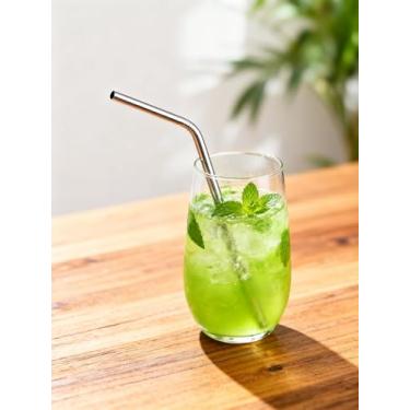 Imagem de Canudos de Aço Inoxidável Pacote com 6 Canudos de Metal Reutilizáveis com Escova de Limpeza para Bebidas Frias e Chá com Leite