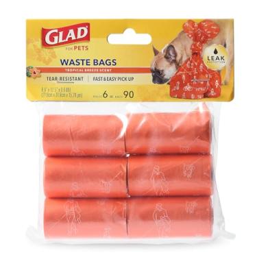 Imagem de Glad Sacos de lixo para cães grandes, perfumados, resistentes a rasgos, 6 rolos | Sacos de cocô resistentes para limpeza rápida e fácil de resíduos | 6 rolos, 90 sacos no total