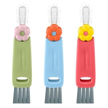 Imagem de Conjunto de escovas de limpeza de lacunas de tampa 3 em 1, escova de limpeza de garrafa com isolamento multifuncional, limpador de lacunas de tampa de copo portátil multiuso, ferramentas de limpeza de