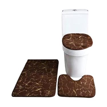 Imagem de Conjunto de Tapete Banheiro 3 Peças Antiderrapante Macio Absorvente Água Capa do Assoalho Toalete em Forma U Pisos Polié