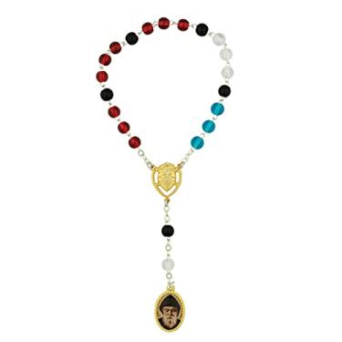 Imagem de Kit de oração Devocional Saint Charbel | Contas de vidro redondas azul, vermelho, preto e transparente | Inclui instruções e informações | Ótimo presente católico para primeira comunhão e confirmação | Feito na Itália, Vidro, Vidro