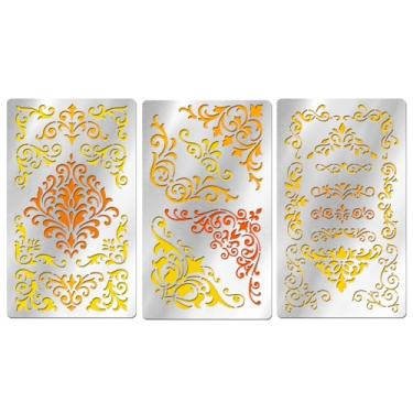Imagem de UNICRAFTALE 3 peças, 3 estilos, mandalas, retrô, estêncil para artesanato em madeira, para queima de madeira, estilo europeu, modelo de notas reutilizável de aço inoxidável para móveis de lona de