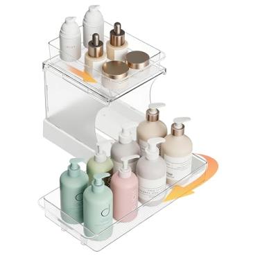 Imagem de Attelite Organizador embaixo da pia, organizador de armário de 2 camadas com design giratório e dobrável de 180°, gavetas deslizantes para armazenamento de cozinha e banheiro, cabe embaixo da pia