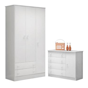 Imagem de Guarda Roupa e Gaveteiro 4 Gavetas Durham Branco Branco - Mais de Casa