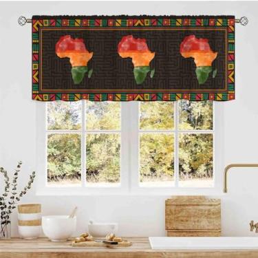 Imagem de Cortina de cozinha africana, folclórica tradicional tribal colorida abstrata estampa geométrica étnica retrô com bolso para varão pequenas cortinas de janela curta para café, sala de estar, quarto