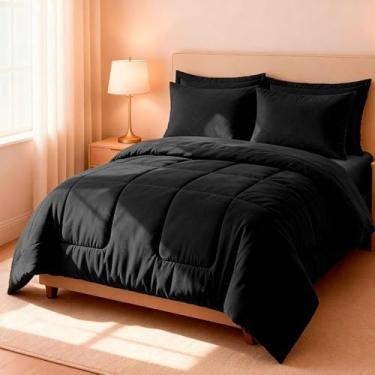 Imagem de Jogo de Cama Edredom Casal Queen 6 Peças Dupla Face Super Macio Premium para Casa(Preto)