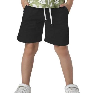 Imagem de Bermuda Infantil Menino Sarja Preto Basic Casual Elástico - VRASALON, 