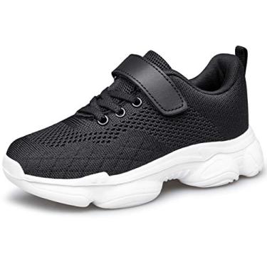 Imagem de MURDESOT Sapatos infantis para meninos e meninas atléticos corrida esportes cinta tênis para bebês/crianças pequenas/crianças grandes, Preto, 2 Little Kid