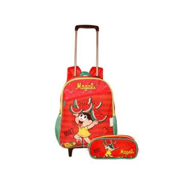 Imagem de Kit Mochila E Estojo Turma Da Monica Magali Rodinha Infantil - Luxcel