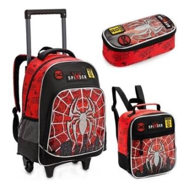 Imagem de Kit Mochila Rodinhas Lancheira Estojo Infantil Aranhaverso Spider Dark Homem Aranha Mar...