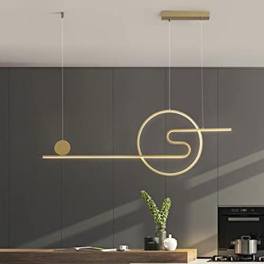 Imagem de Luminária pendente de mesa de jantar LED com controle remoto, dimerizável, lustre moderno linear, altura ajustável, 48W, luminária de teto criativa para sala de estar e sala de jantar (doura