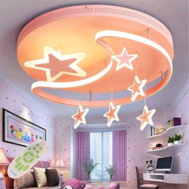 Imagem de Luminária de teto infantil LED, luminária pendente moderna e criativa em ferro acrílico com estrelas, luas e nuvens para decoração de quarto infantil, sala de estar e quarto de crianças. Des