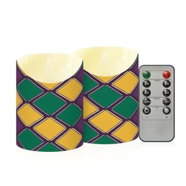 Imagem de Wassud Pacote com 2 velas de diamante Mardi Gras sem chama com controle remoto, velas realistas cintilantes com temporizador, velas decorativas para Natal, casamento, festa, decoração de casa pequena
