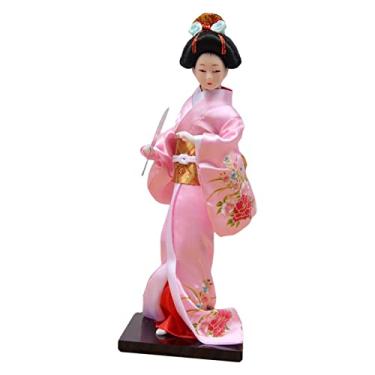 Imagem de Wswqop Boneca Gueixa Japonesa de Kimono de 27 Cm, Estátua Humanoide em Resina, Figura Colecionável, Presente Artesanal em Estilo Nacional, ROSA