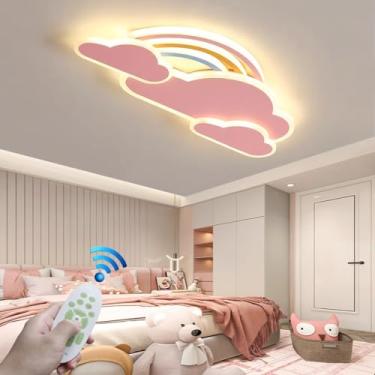 Imagem de Luminária de teto LED com design criativo de nuvem arco-íris e desenho animado, controle remoto e intensidade regulável, ideal para quarto infantil, quarto de bebê, sala de estar e hotel.