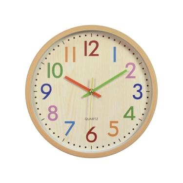 Imagem de KEG801302 Relógio de parede de 20 cm sem tique-taque adequado para biblioteca de estudo, quarto, sala de estar, relógio de parede de madeira criativo (pilhas não incluídas) relógio de parede