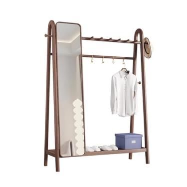 Imagem de Cabide de madeira maciça para corredor, quarto, cabide com espelho, cabide de espelho, suporte de chapéu multifuncional doméstico (pequeno)