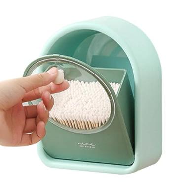 Imagem de Caixa organizadora de maquiagem, estojo transparente para cotonete | Caixa de armazenamento de de mesa à prova de poeira,Estojo portátil para cotonete, caixa de maquiagem montada na parede para batons