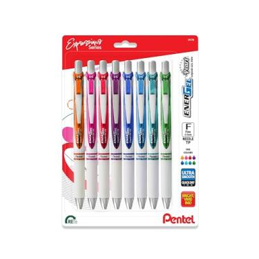 Imagem de Pentel Caneta de gel líquido EnerGel RTX Pearl, pacote com expressões do cérebro direito, ponta de agulha, linha fina, tinta Asstd, pacote com 8