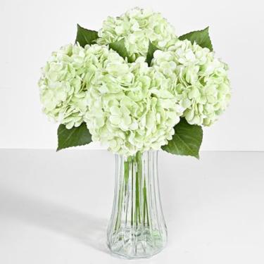 Imagem de 8 peças de flores artificiais de hortênsia verde claro, flores de hortênsia de látex de toque real, flores falsas de hortênsia de 40 cm, flores falsas para decoração de casa, festa, casamento, buquê,