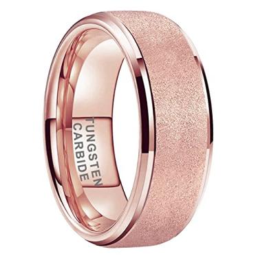 Imagem de TUTISS Anéis de tungstênio de 6 mm, 8 mm, preto/branco/ouro/ouro rosa, para homens e mulheres, alianças de casamento, noivado, noivado, acabamento jateado, chanfrado, ajuste confortável, Metal não