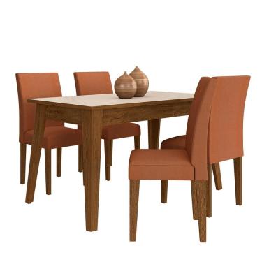 Imagem de Mesa 1,36 Com 4 Cadeiras Minnesota Freijó/Off Preto/Terracota - Móveis Arapongas