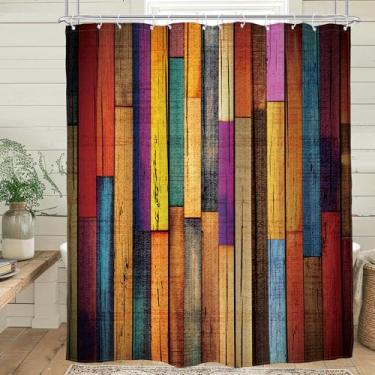 Imagem de Glawry Cortina de chuveiro de porta de celeiro multicolorida extralonga rústica colorida de madeira de madeira de celeiro ocidental estilo campestre retrô 182 cm L x 213 cm C acessórios de banho arte