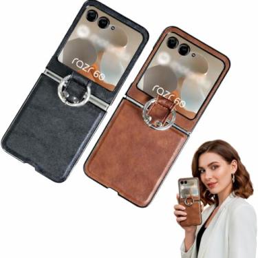 Imagem de Capa Case Protetora Premium em Couro Compatível Motorola Moto Razr 60 PRO / 60 PLUS / 60 ULTRA Suporte Anel Prata Design Slim (VERDE)