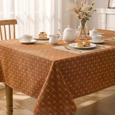 Imagem de Horaldaily Toalha de mesa retangular caramelo, toalha de mesa bordada texturizada sólida cross-star, lavável sem rugas, 132 × 170 cm, capa de mesa para cozinha, festa, casamento, piquenique, ao ar