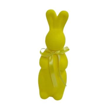 Imagem de XLWLLNJ Estatueta de Da Páscoa Flocado, Estátua, Decoração de Mesa, Enfeite de com Laço para Mesa, Escritório, Estante, Decoração, Amarelo, Tamanho real