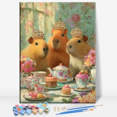 Imagem de HUINORYA Capivara Tela Emoldurada DIY Kit de Pintura por Números Bar Café Caverna Casa Parede Casa de Banho Varanda Pátio Decoração Presente, 40,6 x 30,5 cm