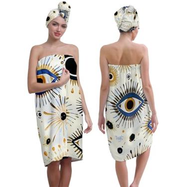 Imagem de YWZDS Conjunto de toalha de banho com turbante de cabelo, estampa de olho turco, envoltório corporal sem alças, 81,5 x 59 polegadas, microfibra (branca)