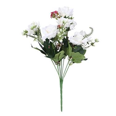 Imagem de Flores de rosas artificiais simulação falsa buquê de rosas de plástico para decoração de jardim doméstico peças centrais de mesa de festa de casamento branco rosa champanhe (Branca)
