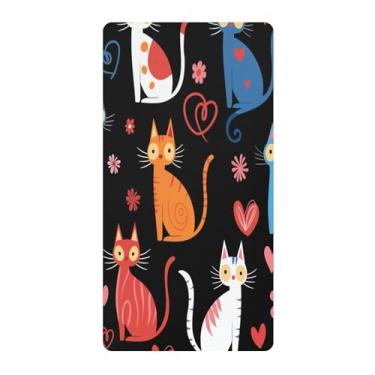 Imagem de Blueangle Lençol de berço padrão para berço infantil - Lençóis de algodão macio e respirável com gatos coloridos (579)