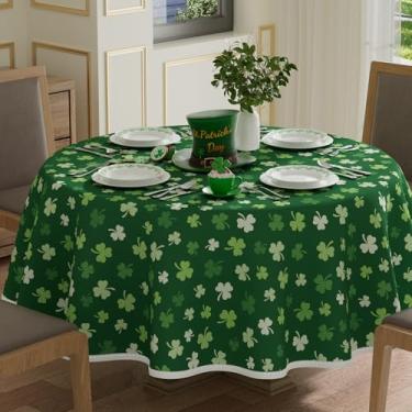 Imagem de XCHI Toalha de mesa redonda para o Dia de São Patrício Green Shamrocks Toalha de mesa lavável para decoração de festa em casa 152 x 152 cm