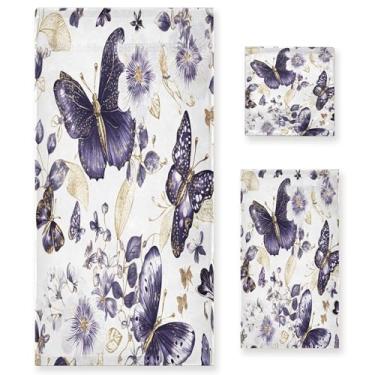 Imagem de xigua Conjunto de toalhas de banheiro de borboletas e flores absorvente macio 3 peças toalha de banho toalha de mão toalhas decorativas para banheiro, academia, hotel, praia, piscina